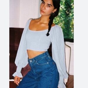 Urban Outfitters Cynthia Clip Dot Sleeve Blue Crop Top